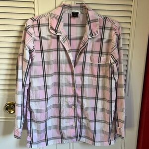4 for $20 J. Crew Plaid Button Up Pajama Top Pink, Gray and White Sz S